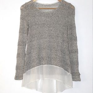 Lush Grey Open Weave Sweater w/Chiffon under S